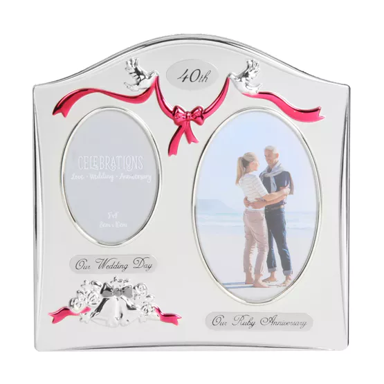 Photo Frame Silver Plated Double Anniversary 40th - Tiger Feet Ireland