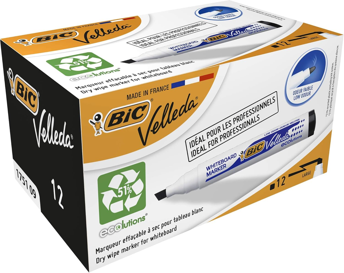 12pk BIC Velleda 1751 Whiteboard Marker Black - Tiger Feet Ireland