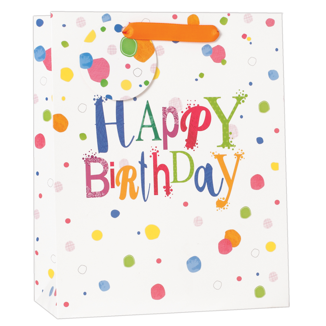 6pk Giftbags Large Happy Bday Dots - Tiger Feet Ireland