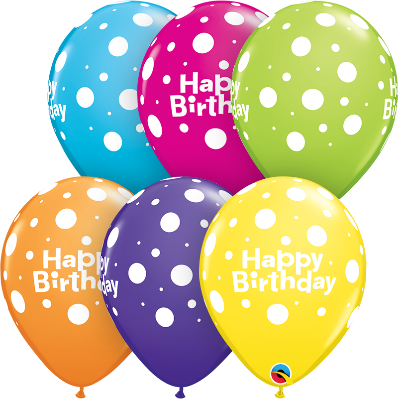 25ct Latex Balloons 11" Happy Birthday Polka Dots - Tiger Feet Ireland