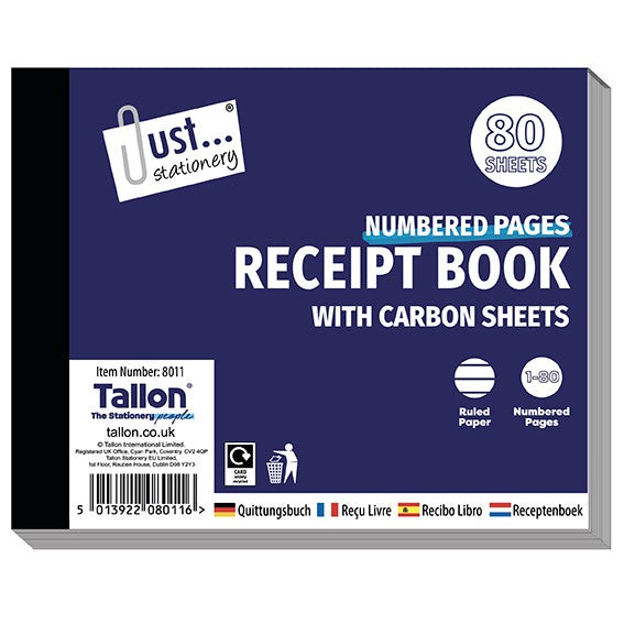 12pk Receipt Book Half Size - Tiger Feet Ireland