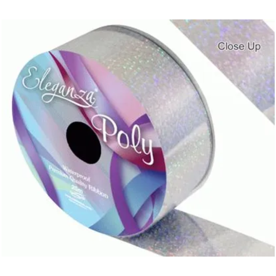 Poly Ribbon 50mm x 25m Holo. Silver - Tiger Feet Ireland