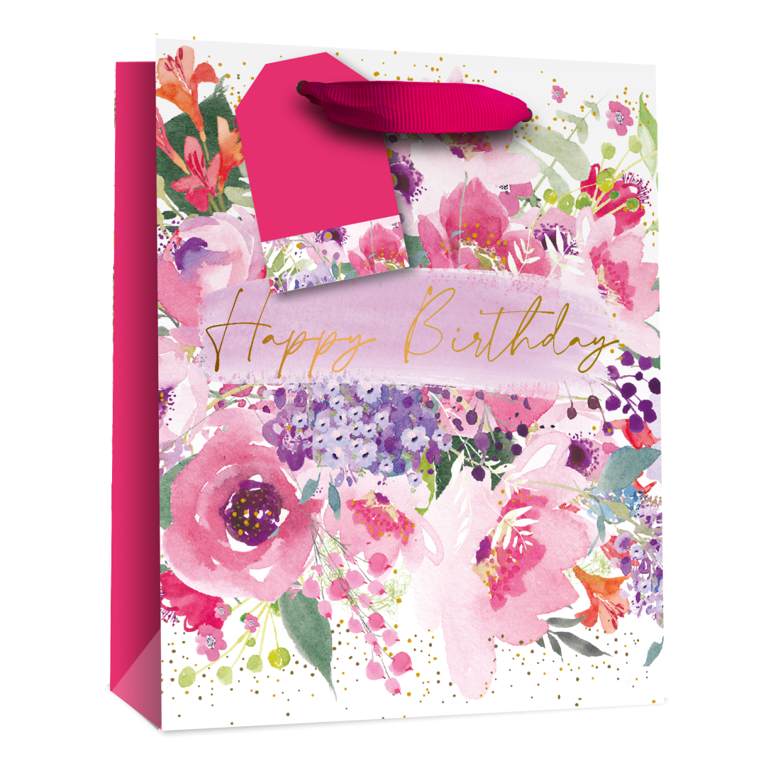 6pk Giftbags Medium Happy Bday Floral - Tiger Feet Ireland