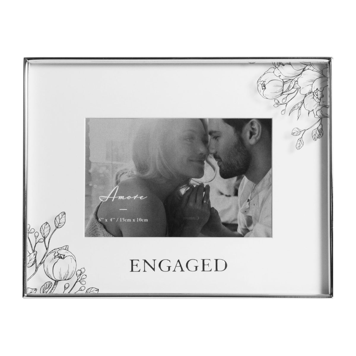 Silver Foil Floral Photo Frame 6"x4" Engaged - Tiger Feet Ireland