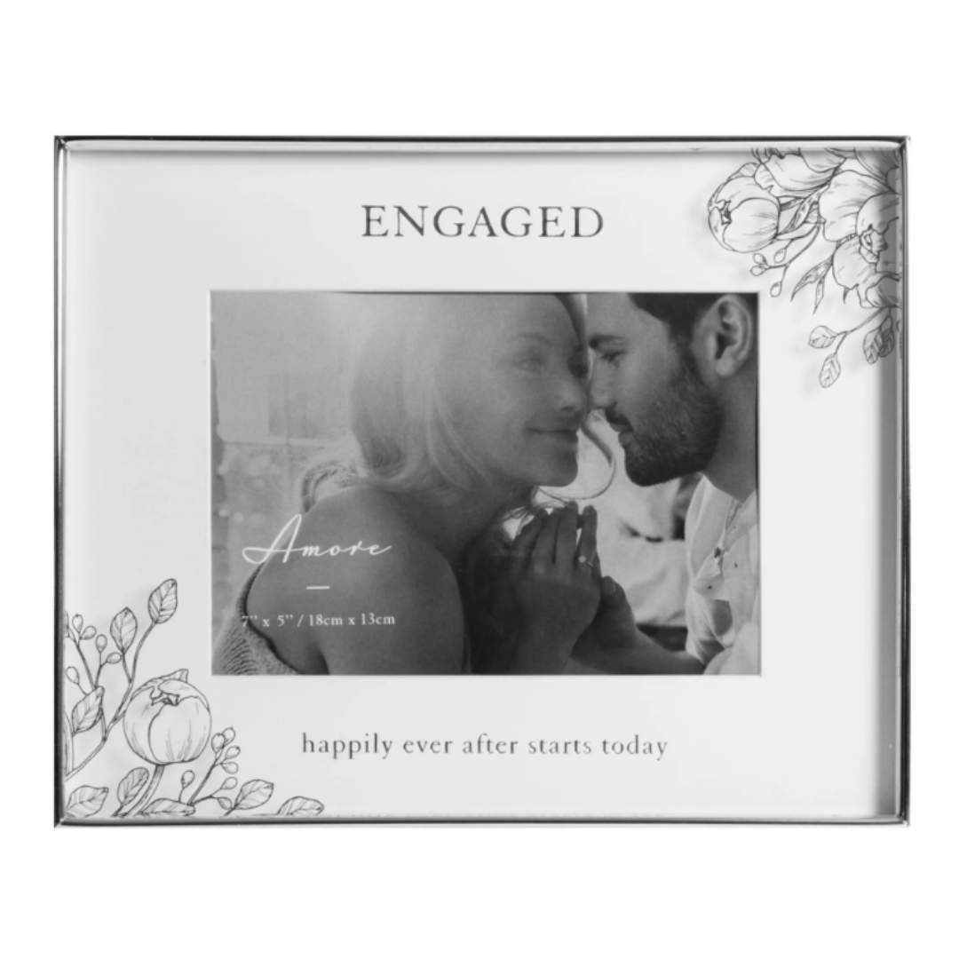 Silver Foil Floral Photo Frame 7"x5" Engaged - Tiger Feet Ireland