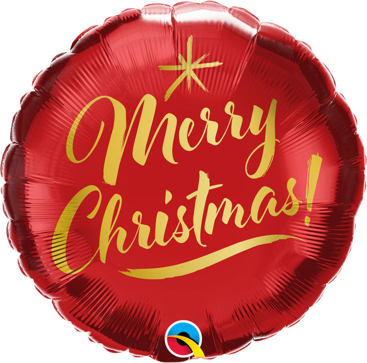 Foil Balloon 18" Round Christmas Gold Script Red - Tiger Feet Ireland