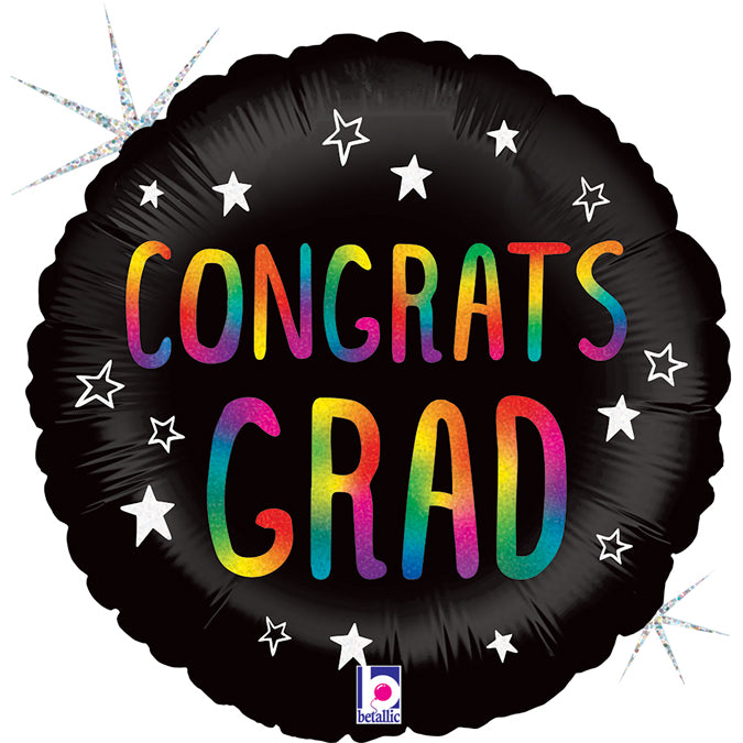 Foil Balloon 18" Round Rainbow Congrats Grad - Tiger Feet Ireland