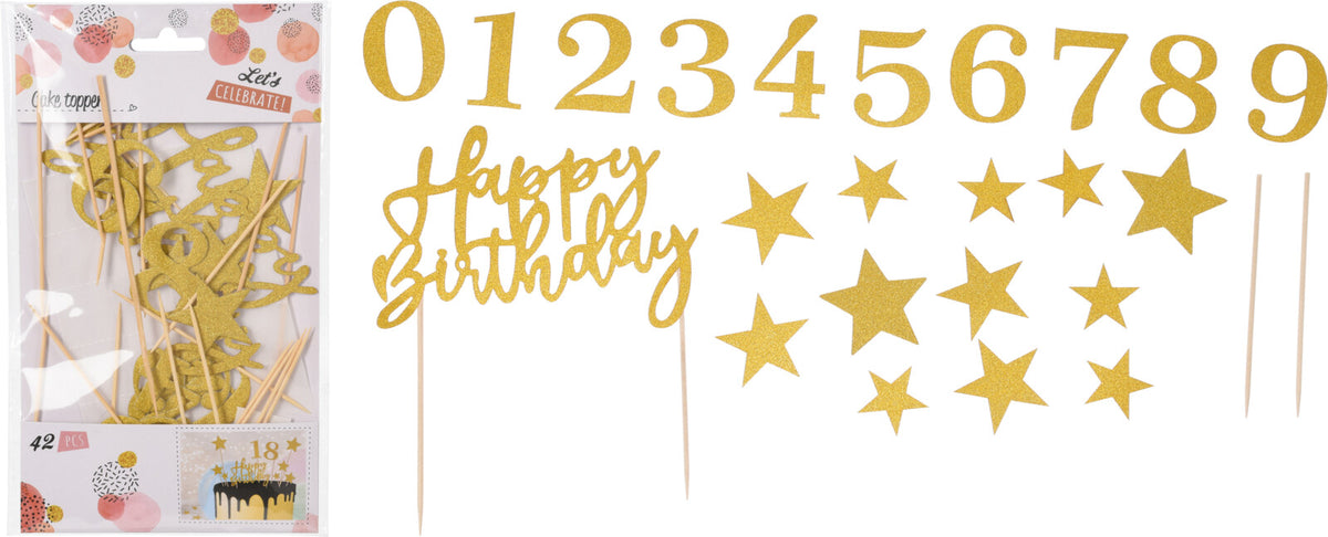 Cake Topper Set Gold Happy Birthday - Tiger Feet Ireland