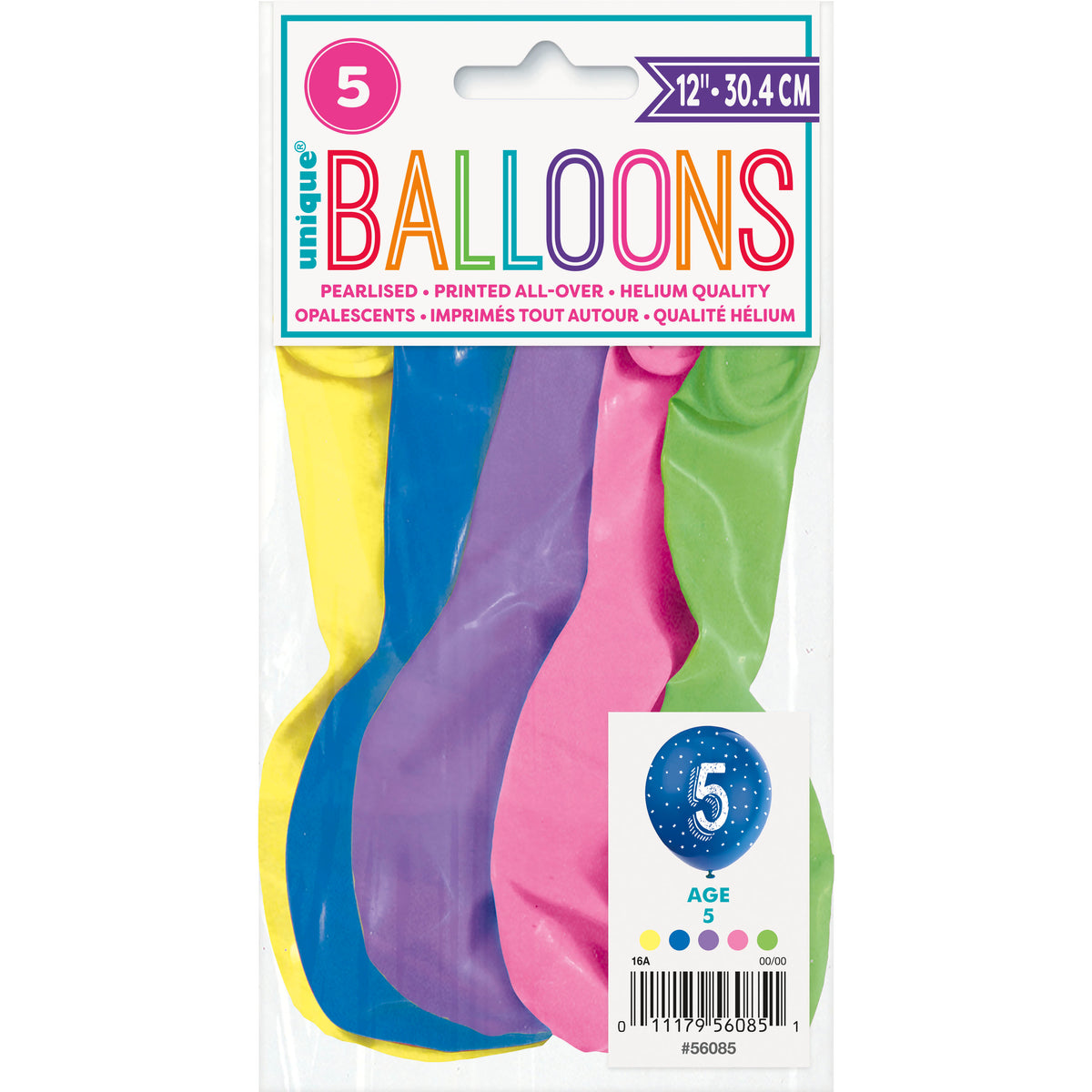 5ct Latex Balloon 12in Round Age 5 - Tiger Feet Ireland
