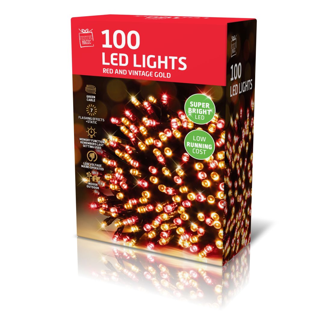 LED Lights 100 Red-Vintage Gold