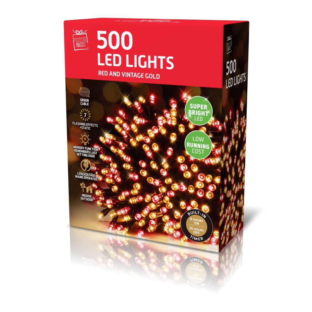 LED Lights 500 Timer Red-Vintage Gold - Tiger Feet Ireland