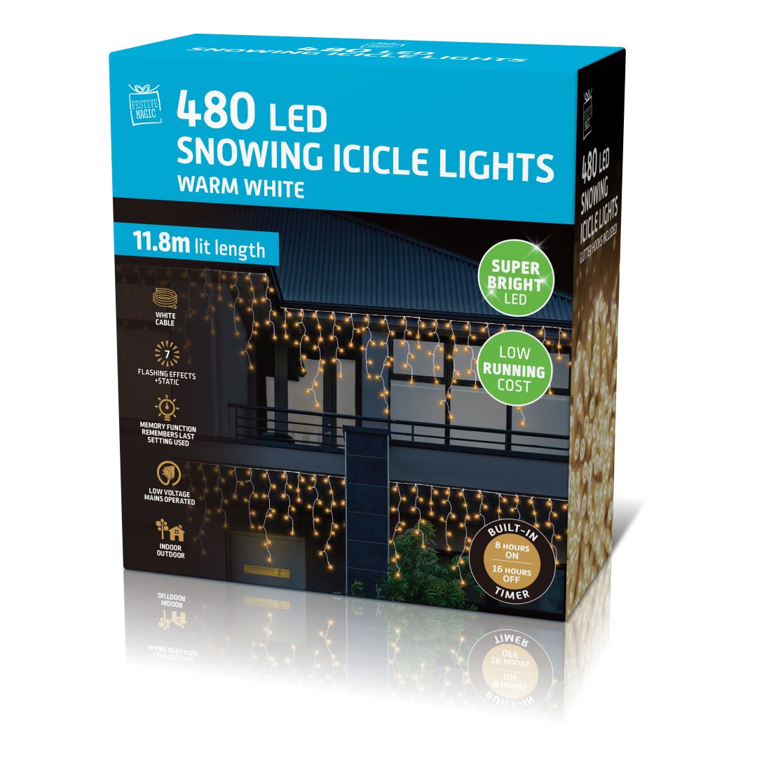 LED Snowing Icicle Lights 480 Warm White