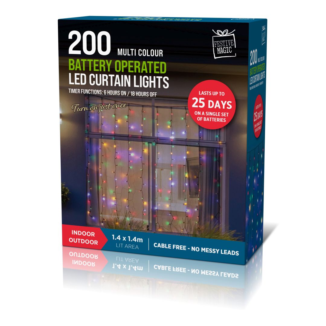 LED Timer Curtain Lights 200 Multicolour