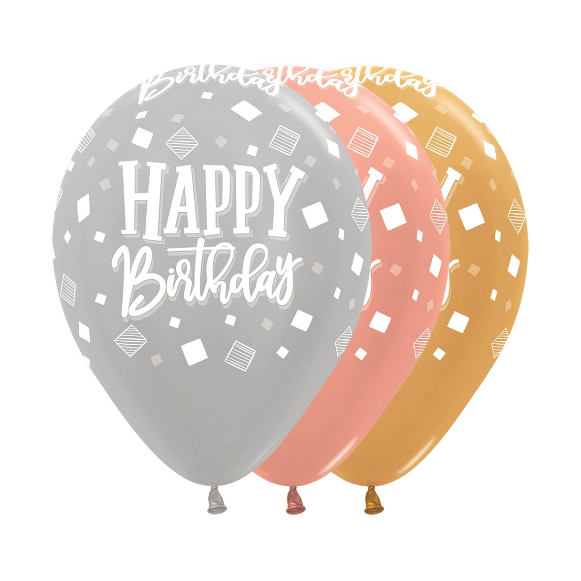 Latex Balloon 12" Happy Birthday Metallic 25pk - Tiger Feet Ireland