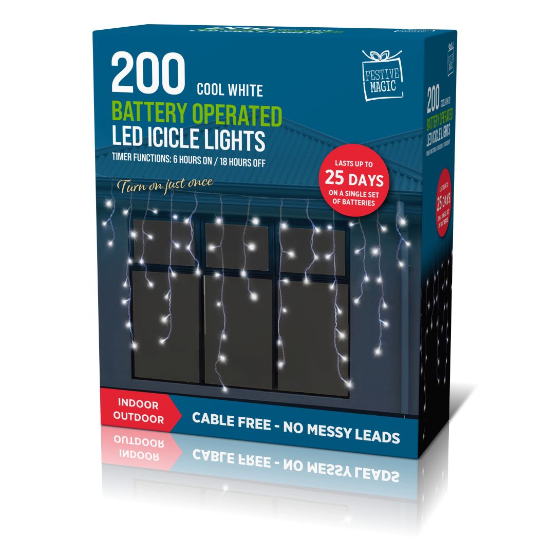 LED Timer Icicle Lights 200 White