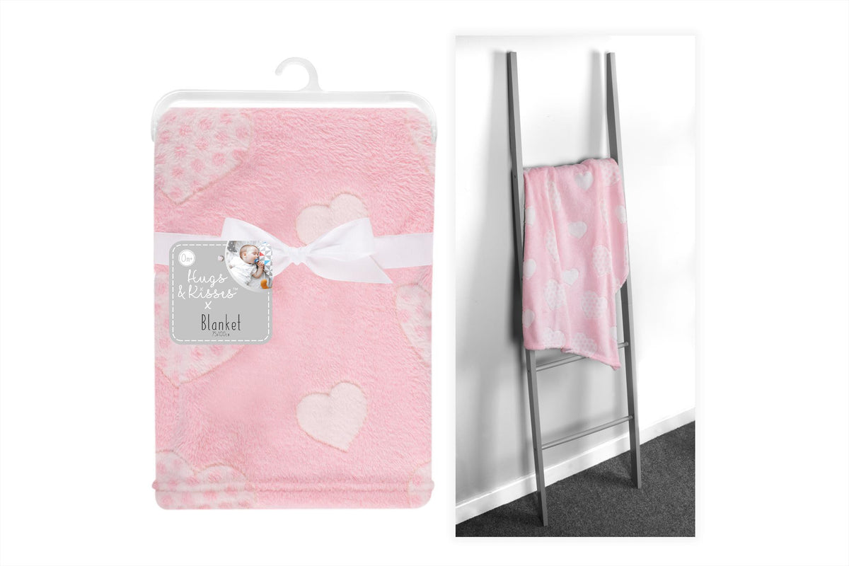 Baby Blanket 70cm x 90cm Pink Heart Design - Tiger Feet Ireland