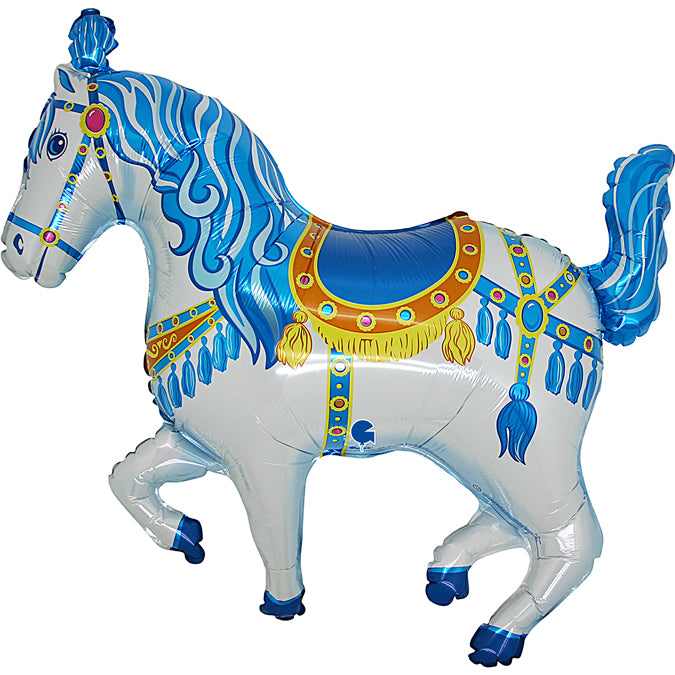 Foil Balloon 37" Supershape Circus Horse Blue - Tiger Feet Ireland