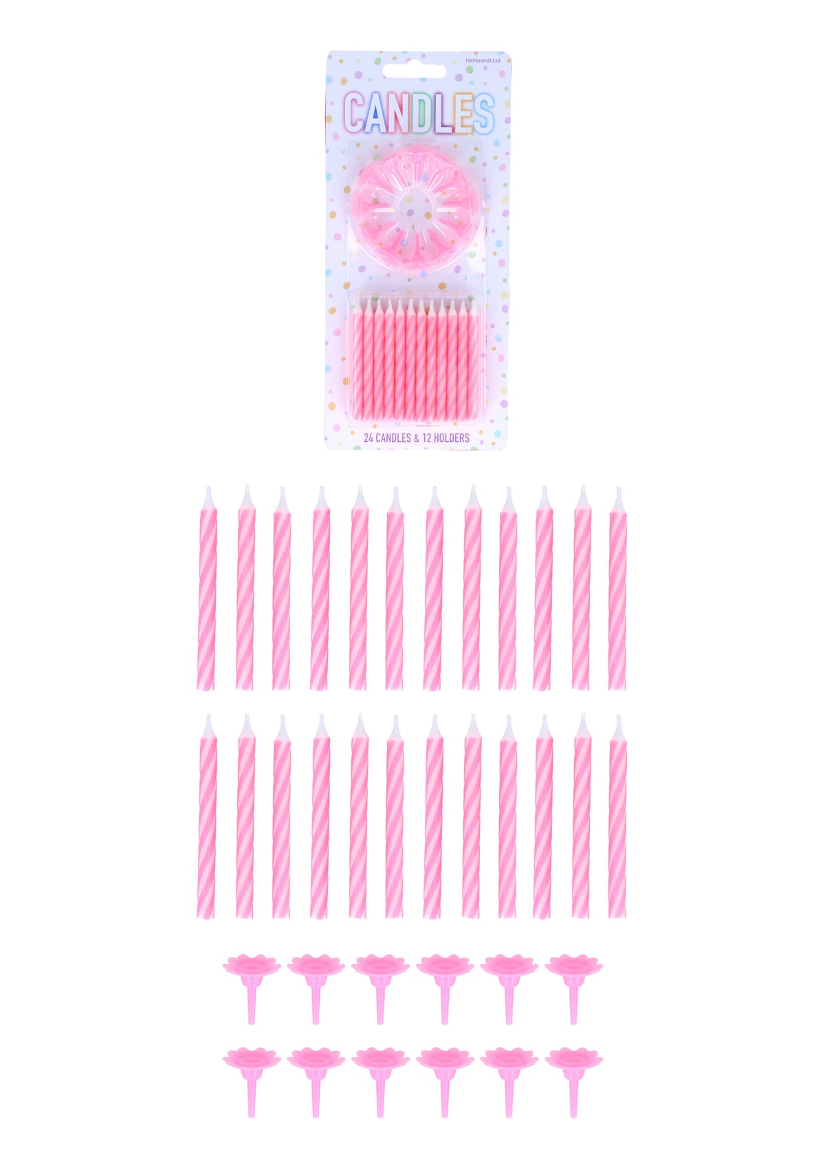 Candles Party 24 with 12 Holders 6cm Pink - Tiger Feet Ireland