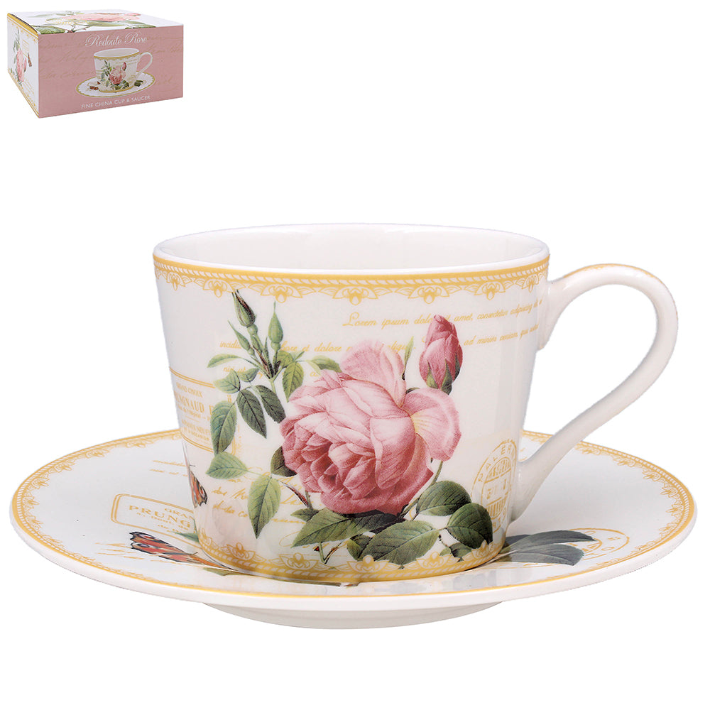 Redoute Rose Cup & Saucer - Tiger Feet Ireland