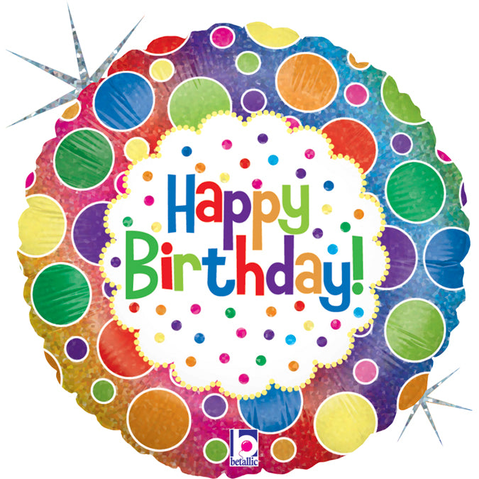 Foil Balloon 18" Round Rainbow Dots Birthday - Tiger Feet Ireland