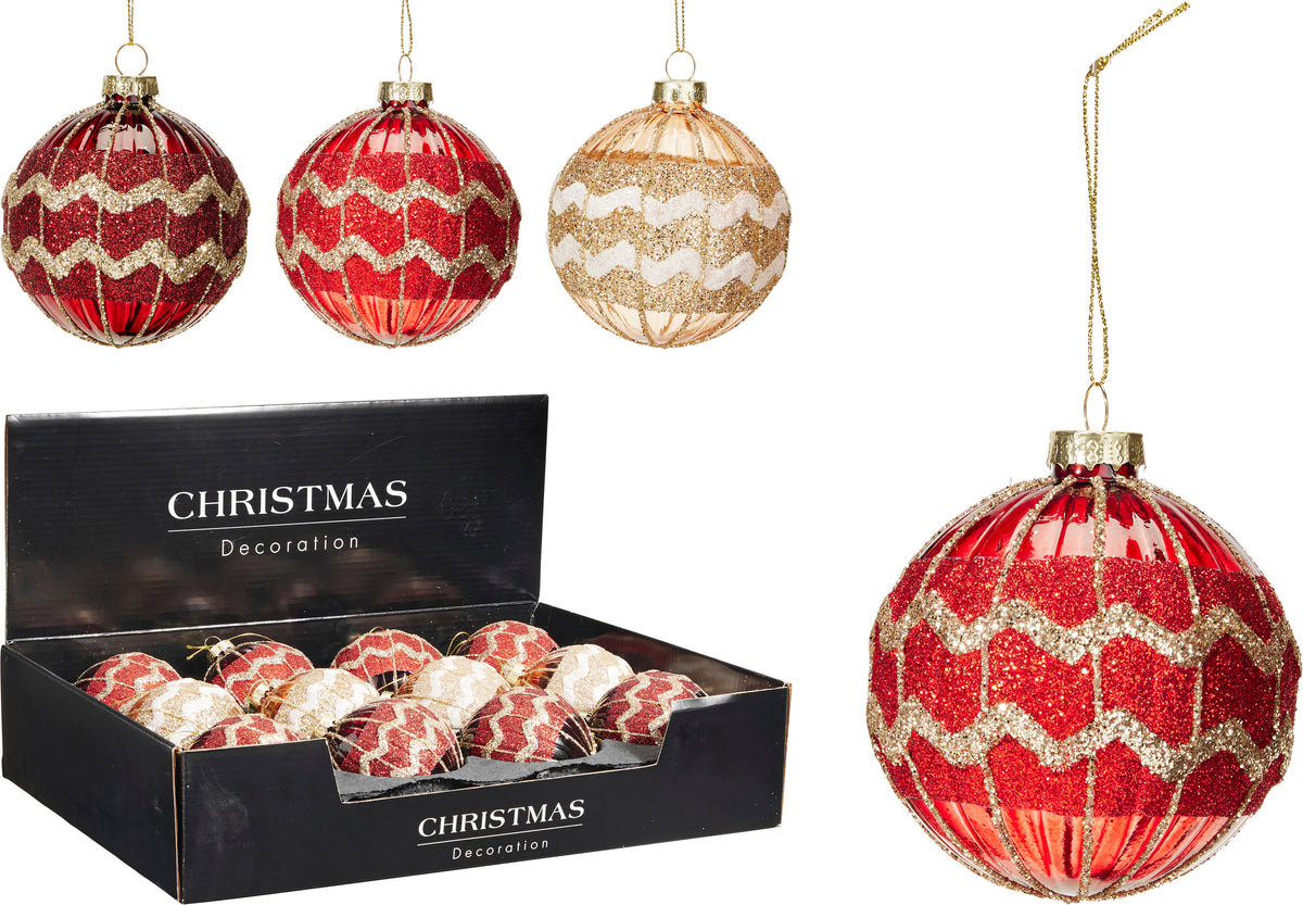 Xmas Ball 80Mm 3Ass Colour 12pk - Tiger Feet Ireland