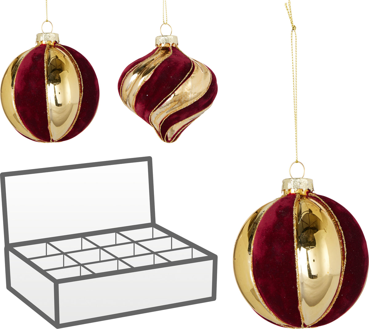 Xmas Ball 80Mm 2Ass Shapes 12pk - Tiger Feet Ireland