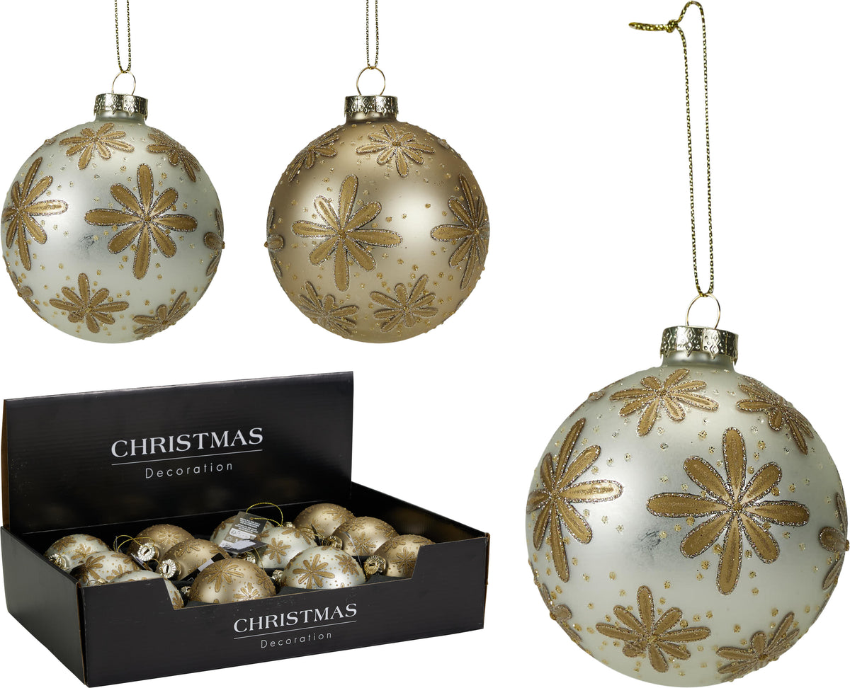 Xmas Ball 80Mm 2Ass Flower 12pk - Tiger Feet Ireland