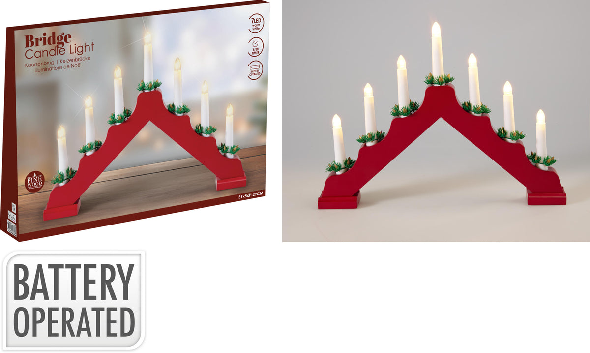 Candle Bridge Wood 7LED Red