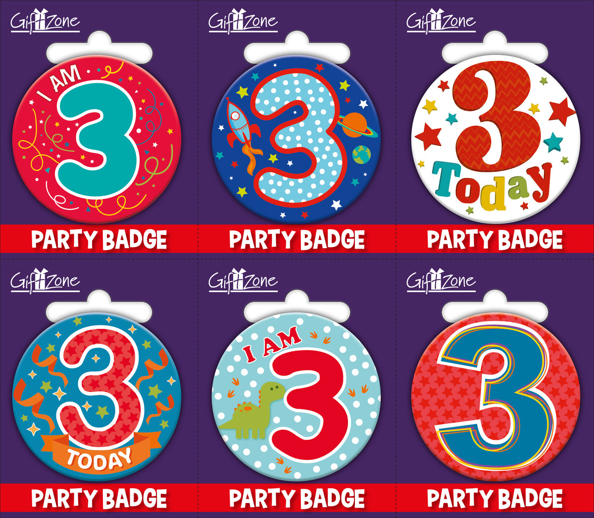 6pk Small Badges Birthday Age 3 - Tiger Feet Ireland