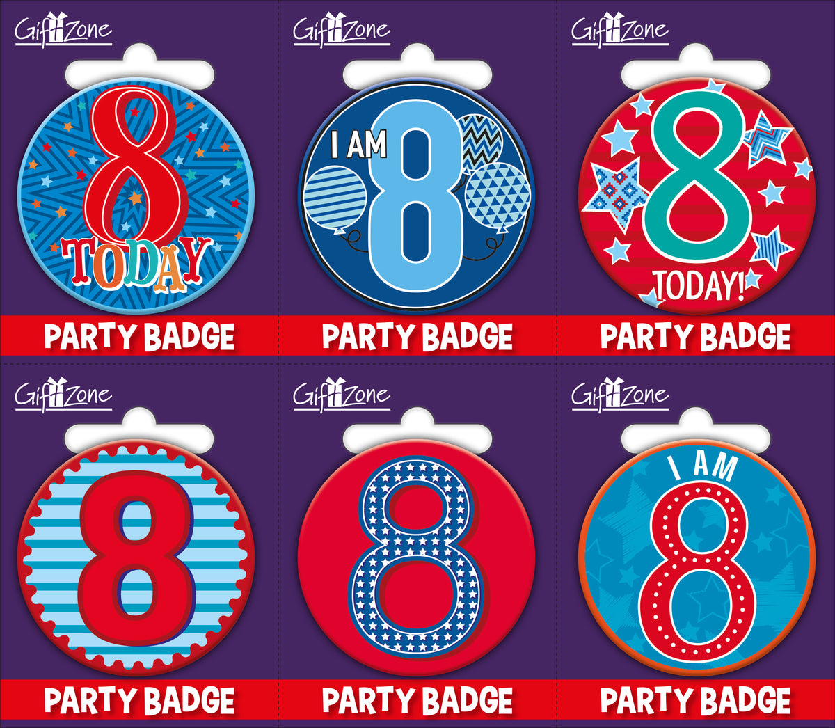 6pk Small Badges Birthday Age 8 - Tiger Feet Ireland