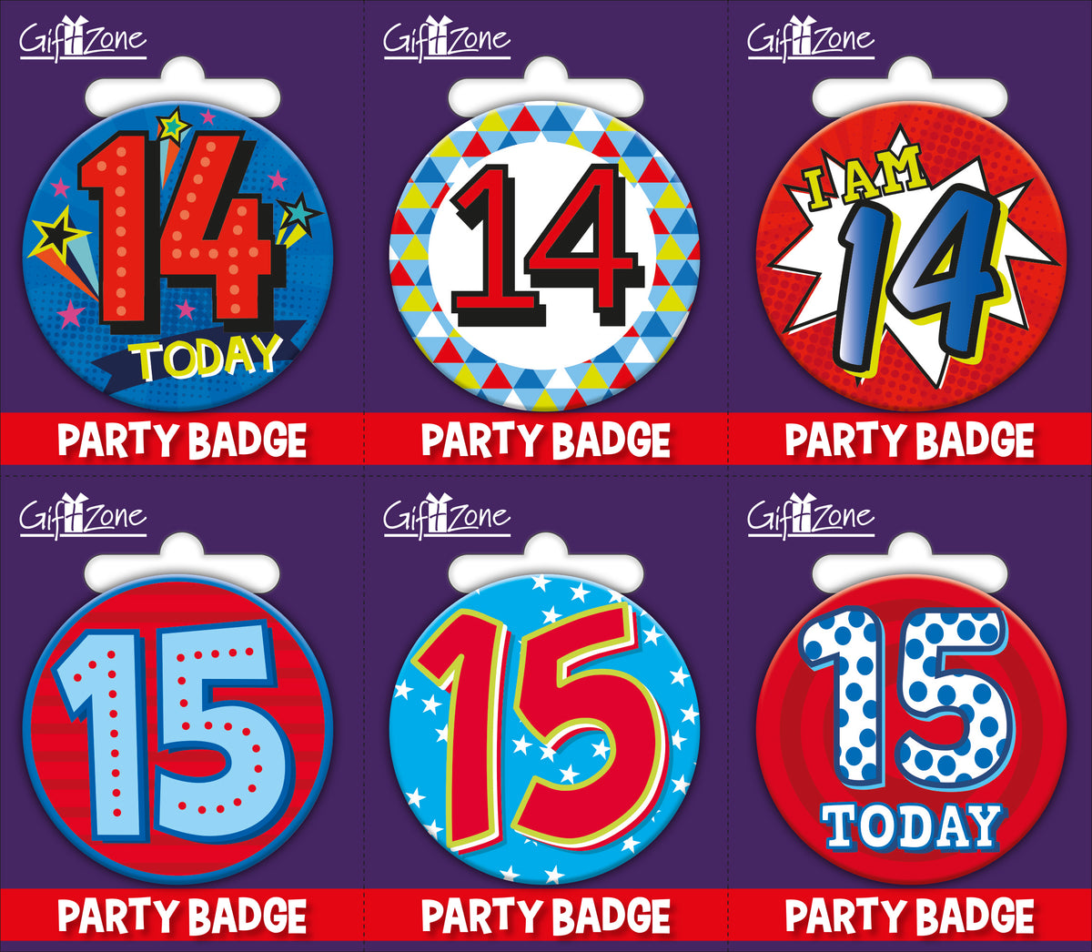 6pk Small Badges Birthday Age 14 & 15 - Tiger Feet Ireland