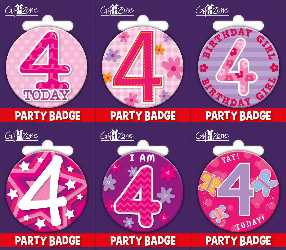 6pk Small Badges Birthday Age 4 - Tiger Feet Ireland