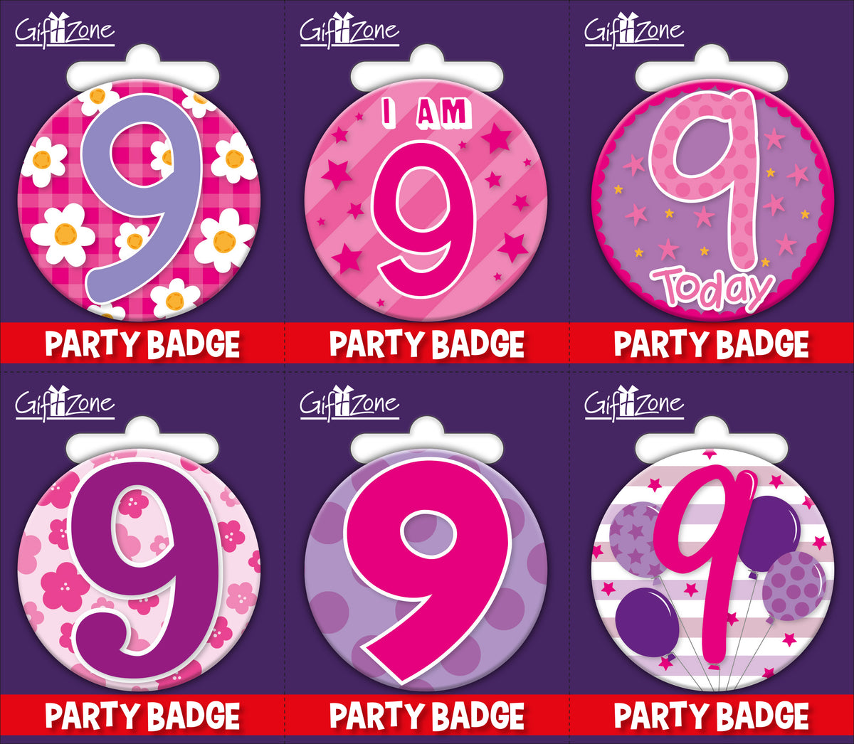 6pk Small Badges Birthday Age 9 - Tiger Feet Ireland