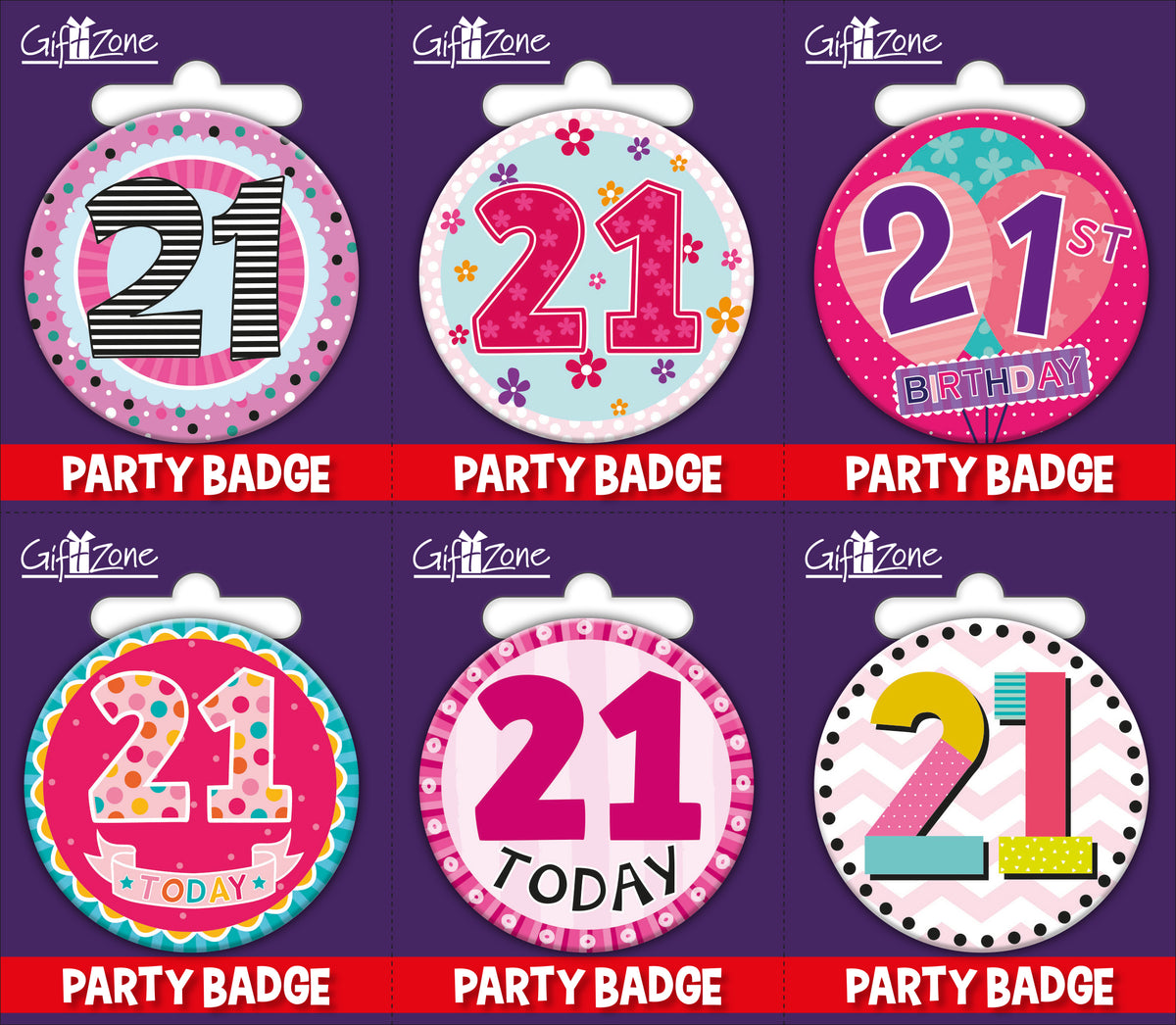 6pk Small Badges Birthday Age 21 - Tiger Feet Ireland