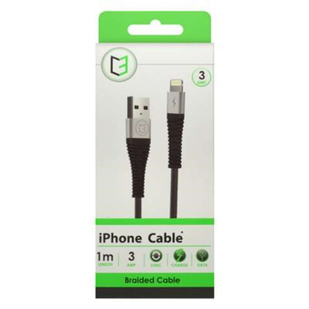 Braided Cable iPhone 1m. 3Amp - Tiger Feet Ireland