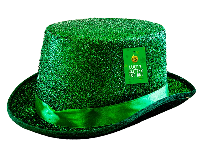 Green Glitter Top Hat 11Cm X 11.5Cm St.Patrick Day - Tiger Feet Ireland