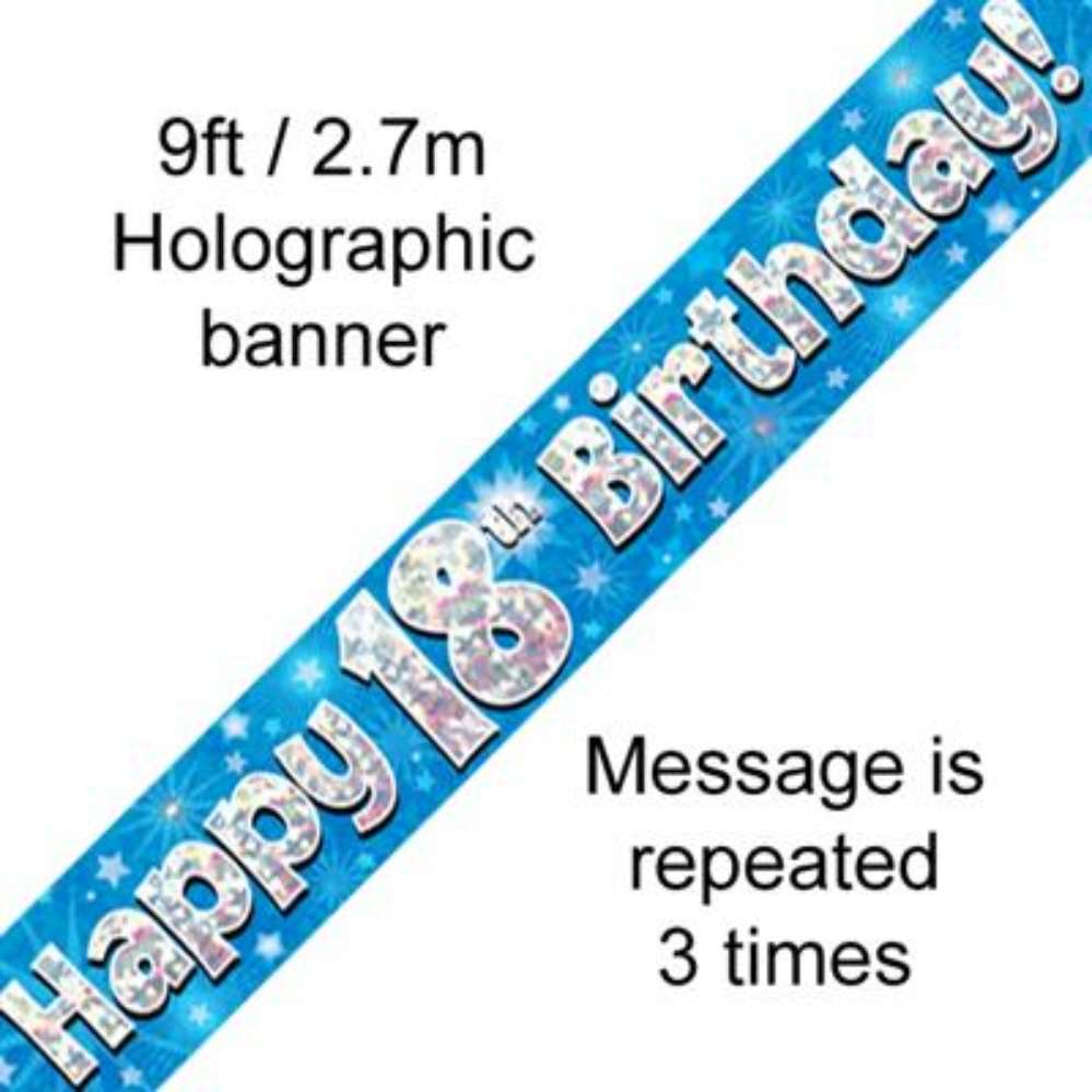 Happy 18th Birthday 9ft Blue Banner - Tiger Feet Ireland