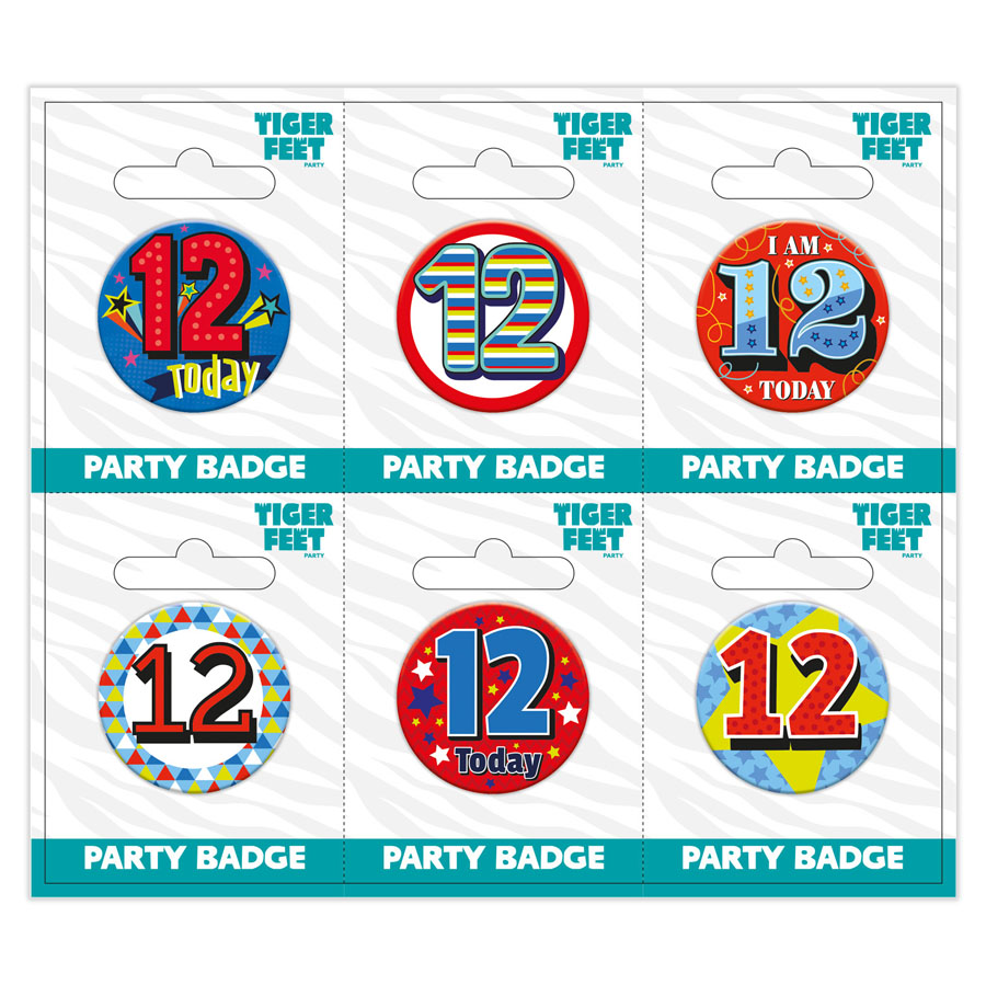 6pk Small Badges Birthday Age 12 - Tiger Feet Ireland