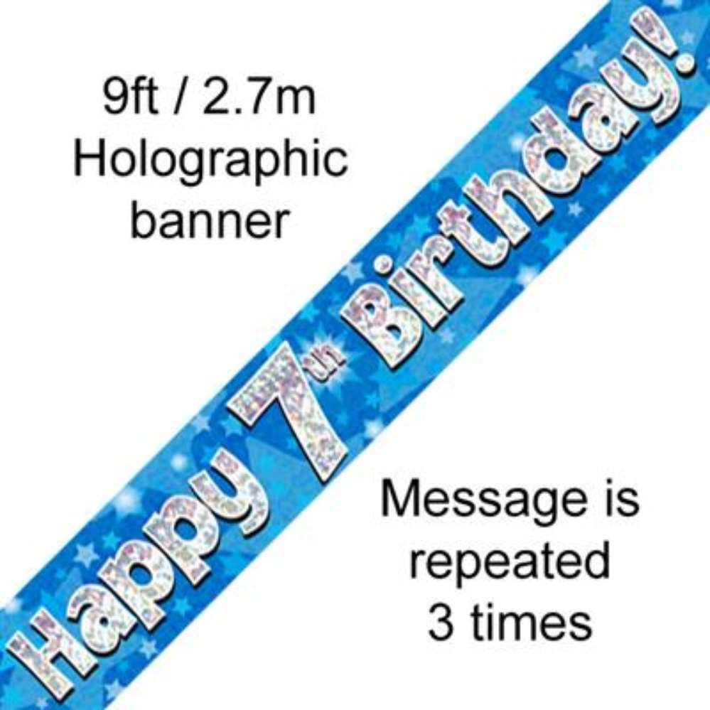 9ft Banner Happy 7th Birthday Blue - Tiger Feet Ireland