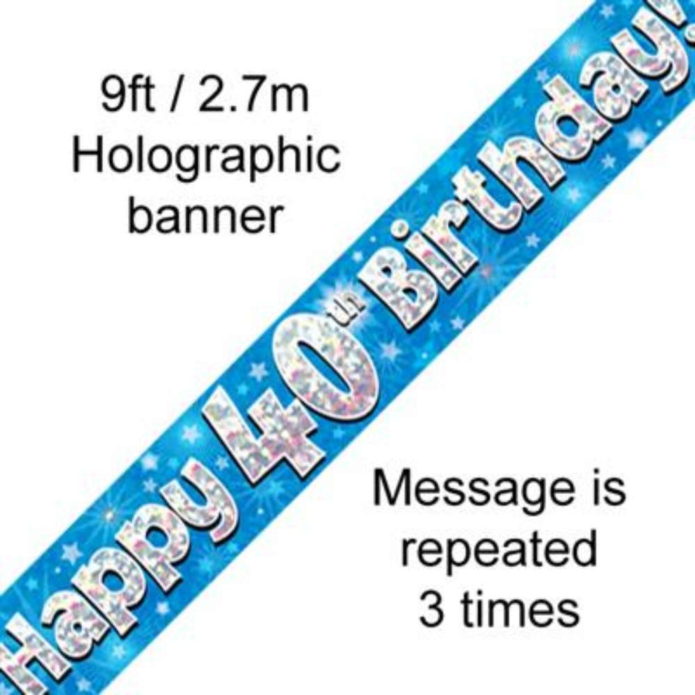 9ft Banner Happy 40th Birthday Blue - Tiger Feet Ireland