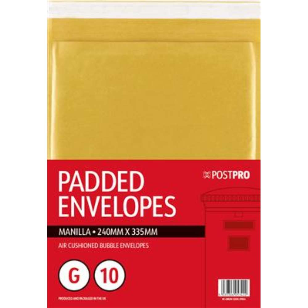 10pk Padded Envelopes Size G 240x335mm Manilla - Tiger Feet Ireland