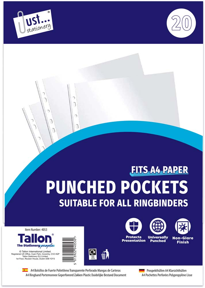 20pcs A4 Punched Pockets - Tiger Feet Ireland