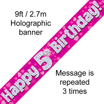 9ft Banner Happy 5th Birthday Pink - Tiger Feet Ireland