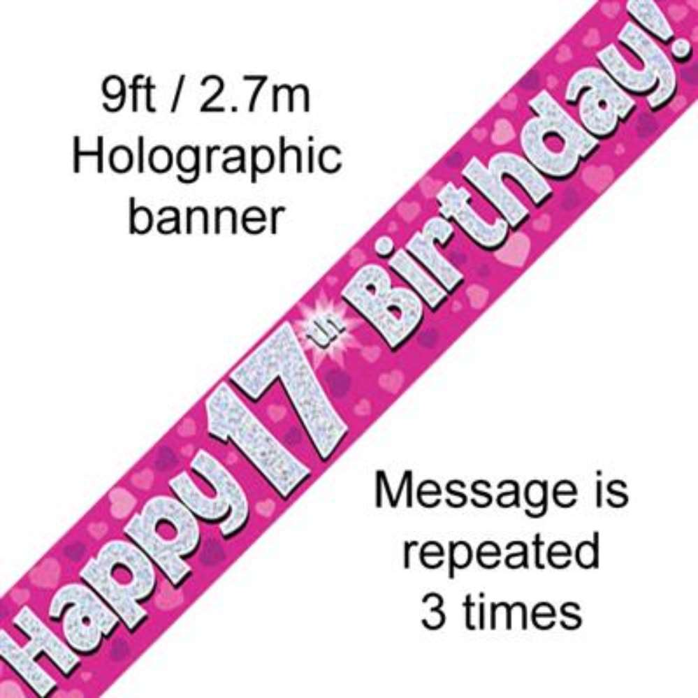 9ft Banner Happy 17th Birthday Pink - Tiger Feet Ireland