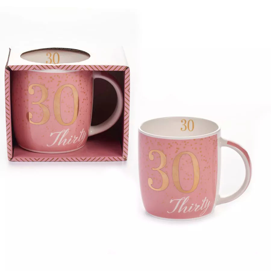 Age 30 Pink Mug With Foil Number - Tiger Feet Ireland