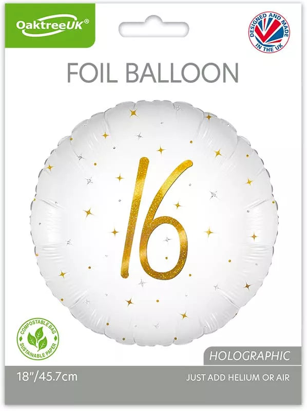 Foil Balloon 18" Sparkle White 16 Holographic - Tiger Feet Ireland