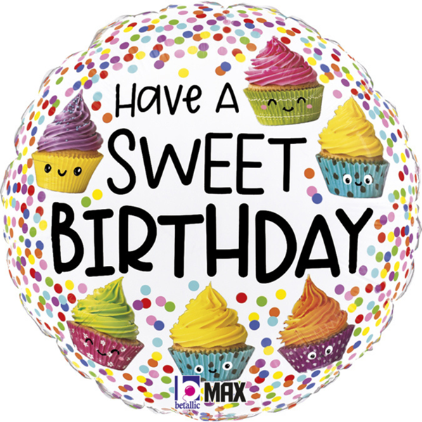 Foil Balloon 18" Round Cute Cupcakes Birthday - Tiger Feet Ireland