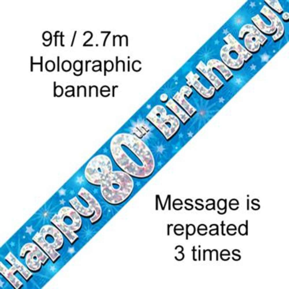 9ft Banner Happy 80th Birthday Blue - Tiger Feet Ireland