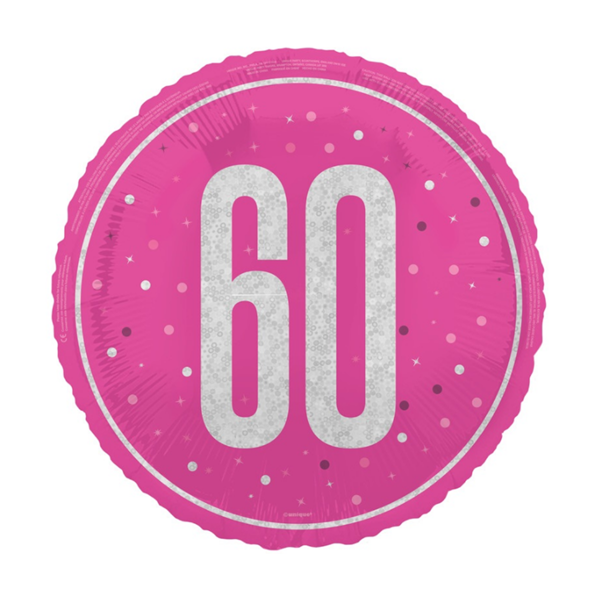 Foil Balloon 18in Round Glitz Pink 60th - Tiger Feet Ireland