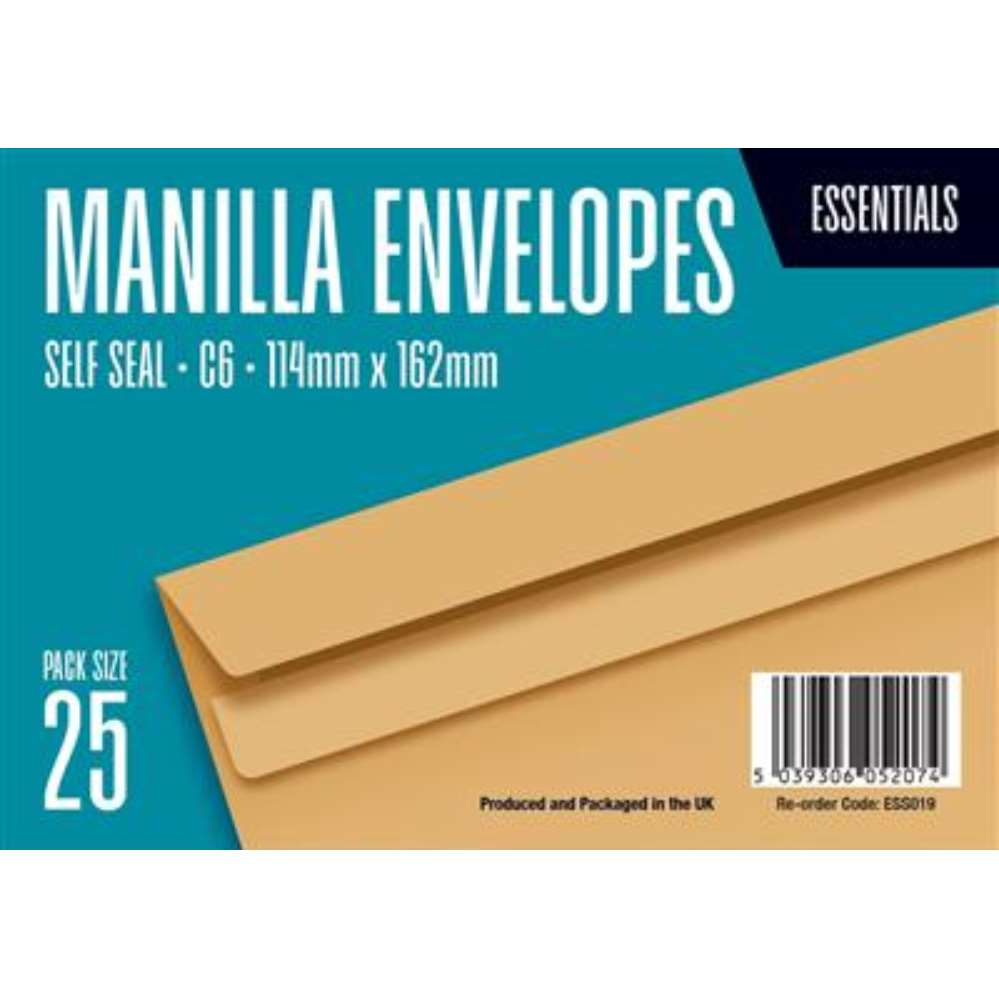 25pk Envelopes C6 Self Seal 80gsm Manilla - Tiger Feet Ireland
